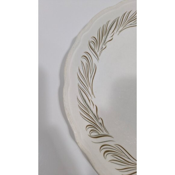 Syracuse China Syralite Round Serving Plate Art Deco Green Tan Leaf Design - Picture 4 of 10